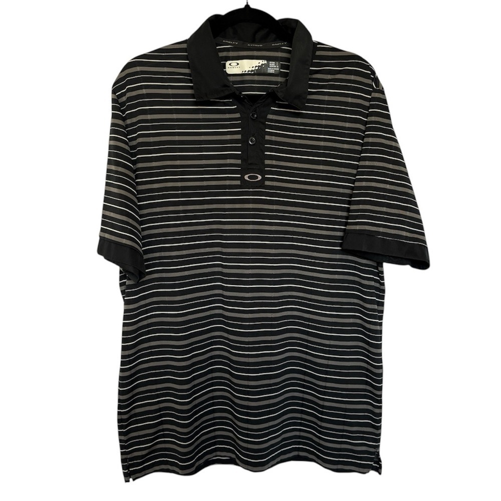 Oakley Polo Collar Striped Golf Black Gray Size L